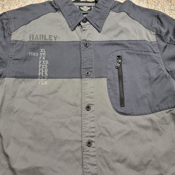 Harley Davidson Shirt Mens Medium Grey Black Motorcycle Rider Mechanic Garage - Picture 3 of 16
